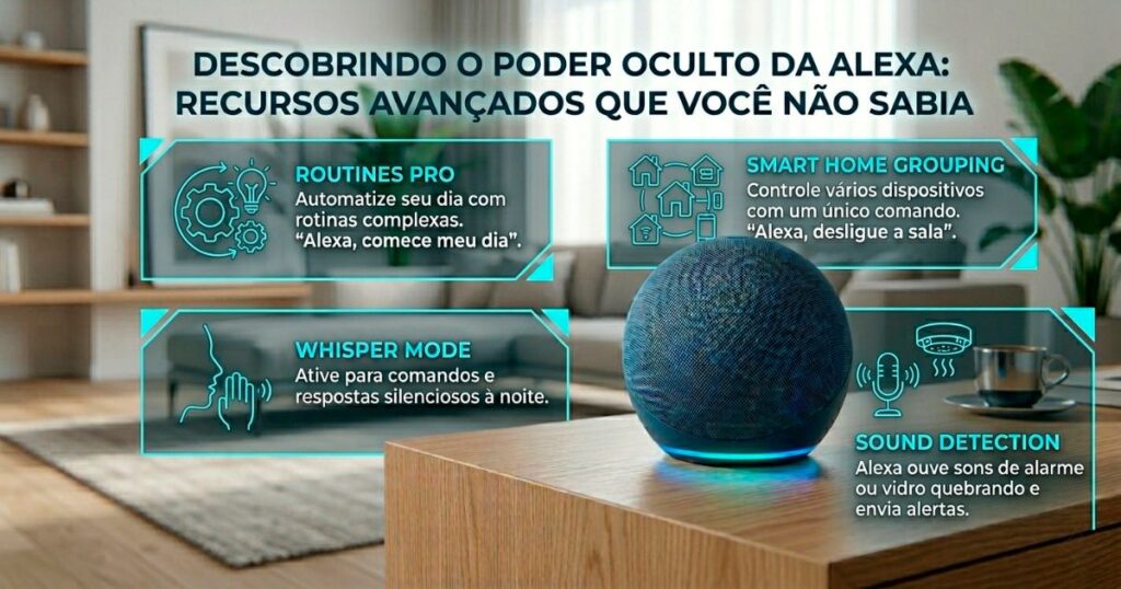 10 Coisas Incríveis da Alexa que Vão Facilitar Sua Vida. 2 Recursos ocultos da Alexa em infográfico simples